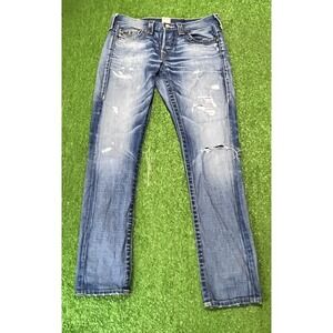 True Religion Jeans Womens 27 Blue Cameron Skull Patch Roses Made USA Denim